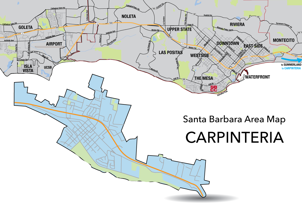 Santa Barbara County Area Map with Carpinteria Area highlighted
