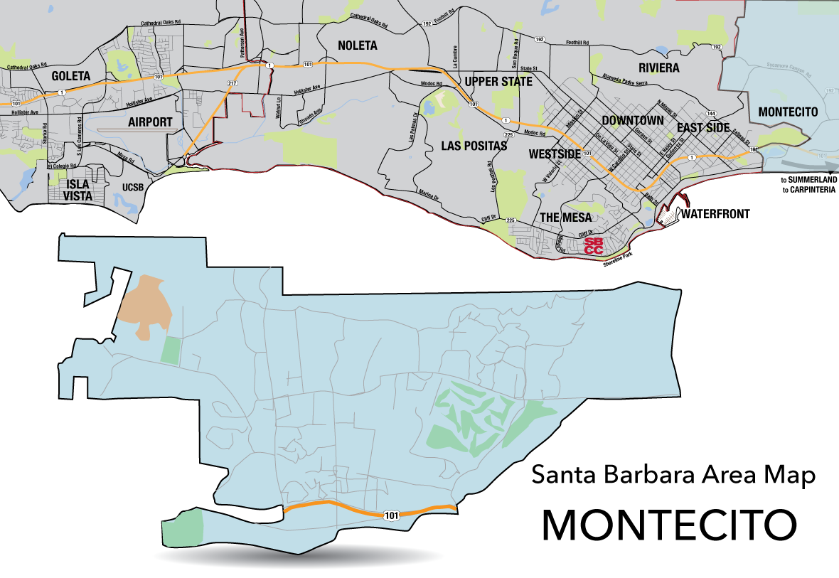 Santa Barbara County Area Map with Montecito Area highlighted