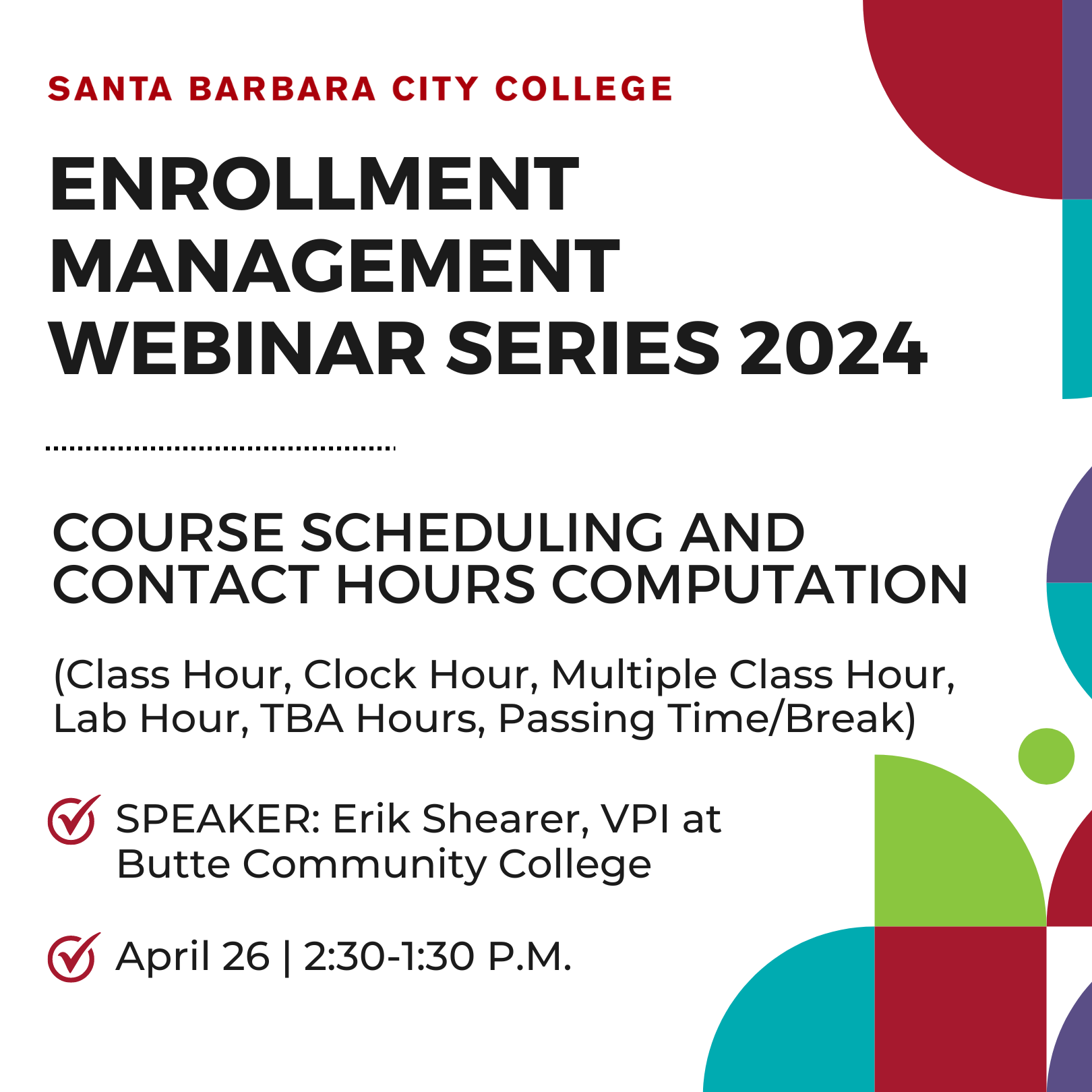 Enrollment Management 2024 Webinar Series Flyer - Info in tabel below image